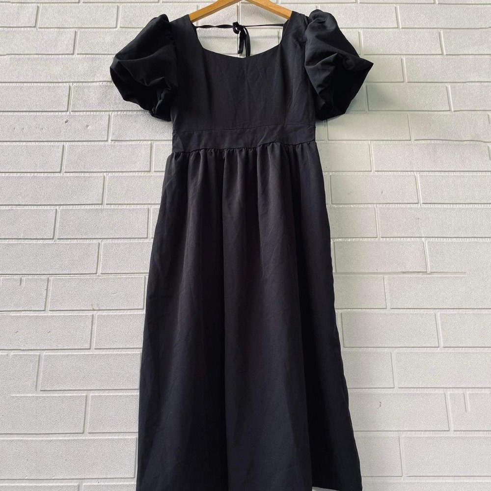 Black Puffed Sleeve High Waist Dress
